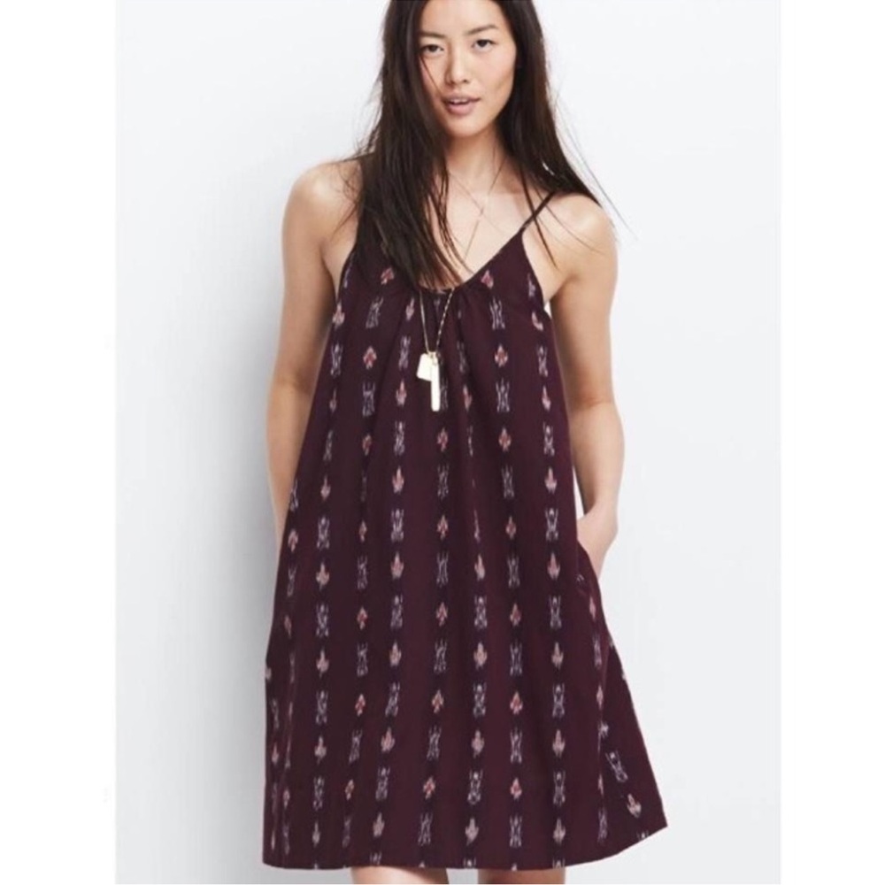 Madewell Backyard Adjustable Straps Ikat Patterned Dress With Pockets Size Small